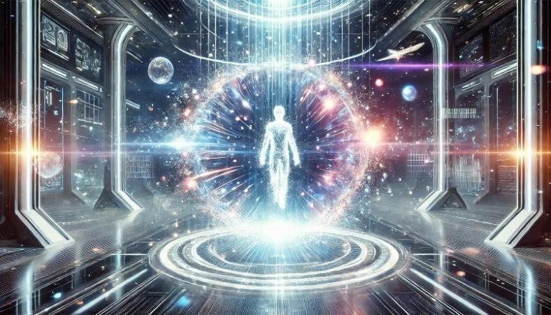 A person in a room with lights and stars