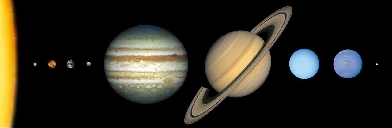 A planet and a planet with rings